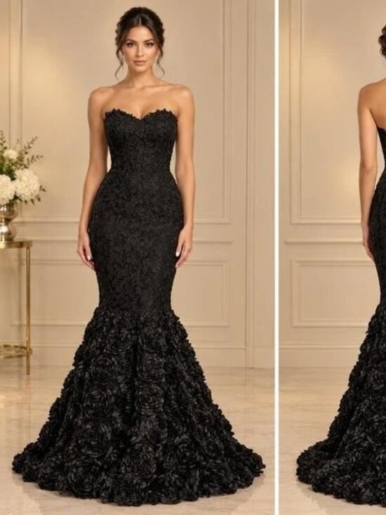 evermore Dresses & Skirts - Evermore Bridal Black Strapless Lace And Soutache Appliques Dress